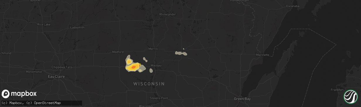 Hail map in Antigo, WI on July 13, 2024