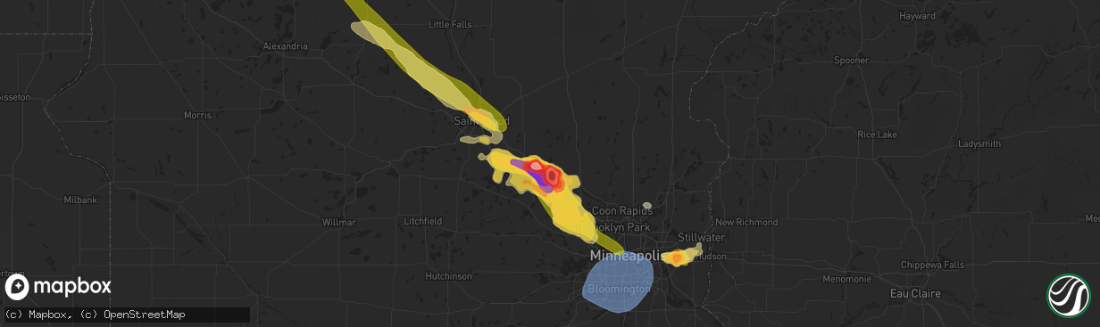 Hail map in Big Lake, MN on July 13, 2024