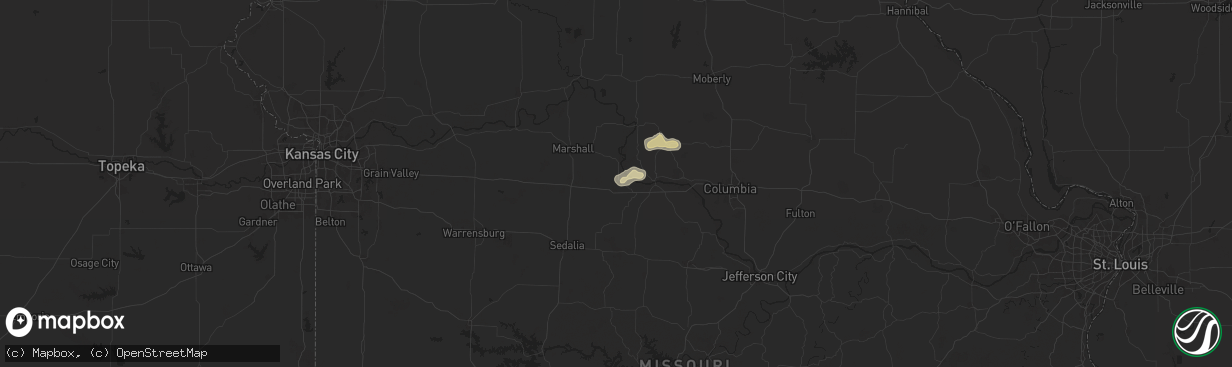 Hail map in Blackwater, MO on July 13, 2024