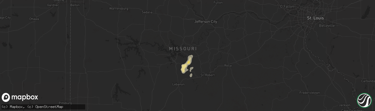 Hail map in Brumley, MO on July 13, 2024