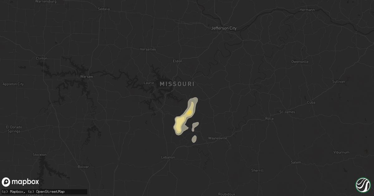 Hail map in Brumley, MO on July 13, 2024