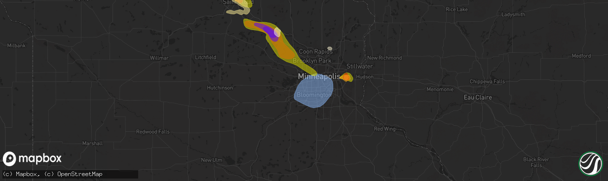 Hail map in Eden Prairie, MN on July 13, 2024