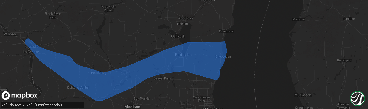 Hail map in Fond Du Lac, WI on July 13, 2024