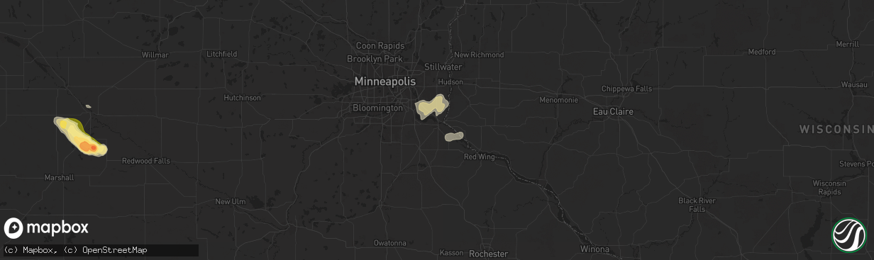 Hail map in Hastings, MN on July 13, 2024