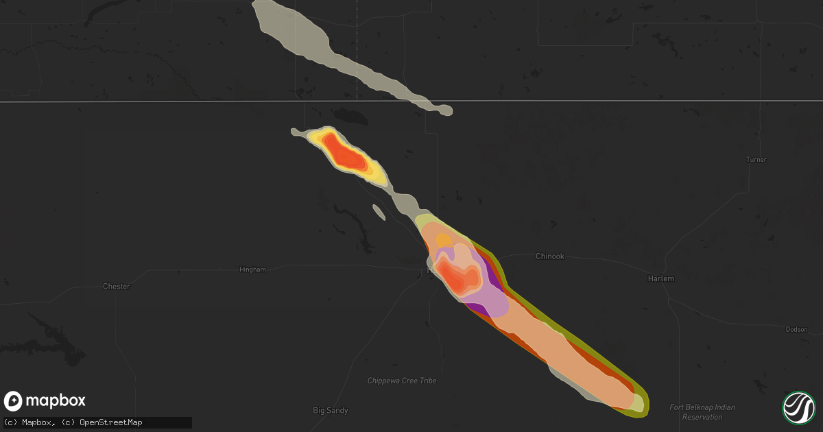 Hail map in Havre, MT on July 13, 2024