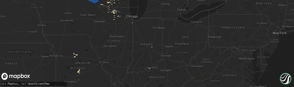 Hail map in Indiana on July 13, 2024