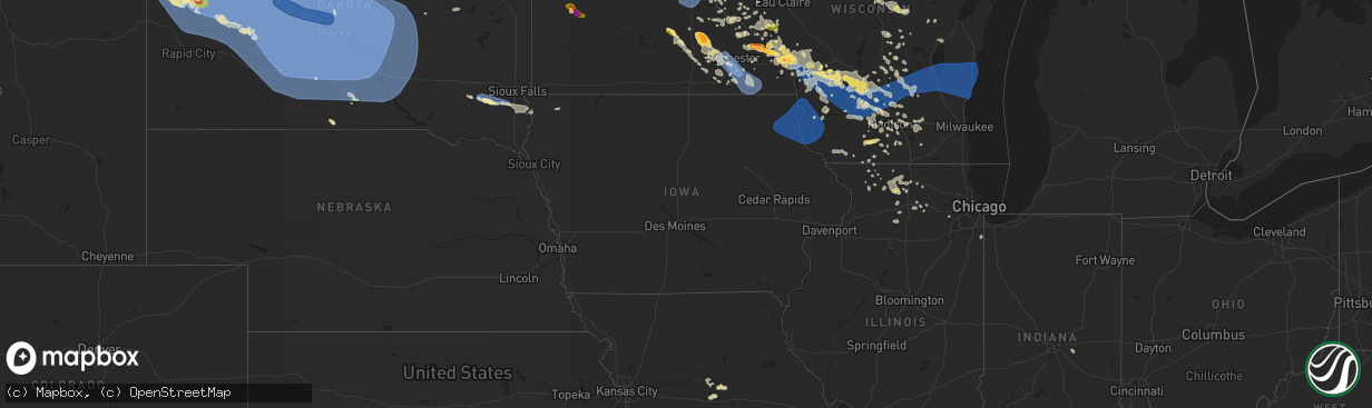 Hail map in Iowa on July 13, 2024