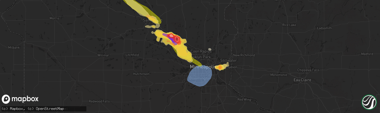 Hail map in Maple Grove, MN on July 13, 2024