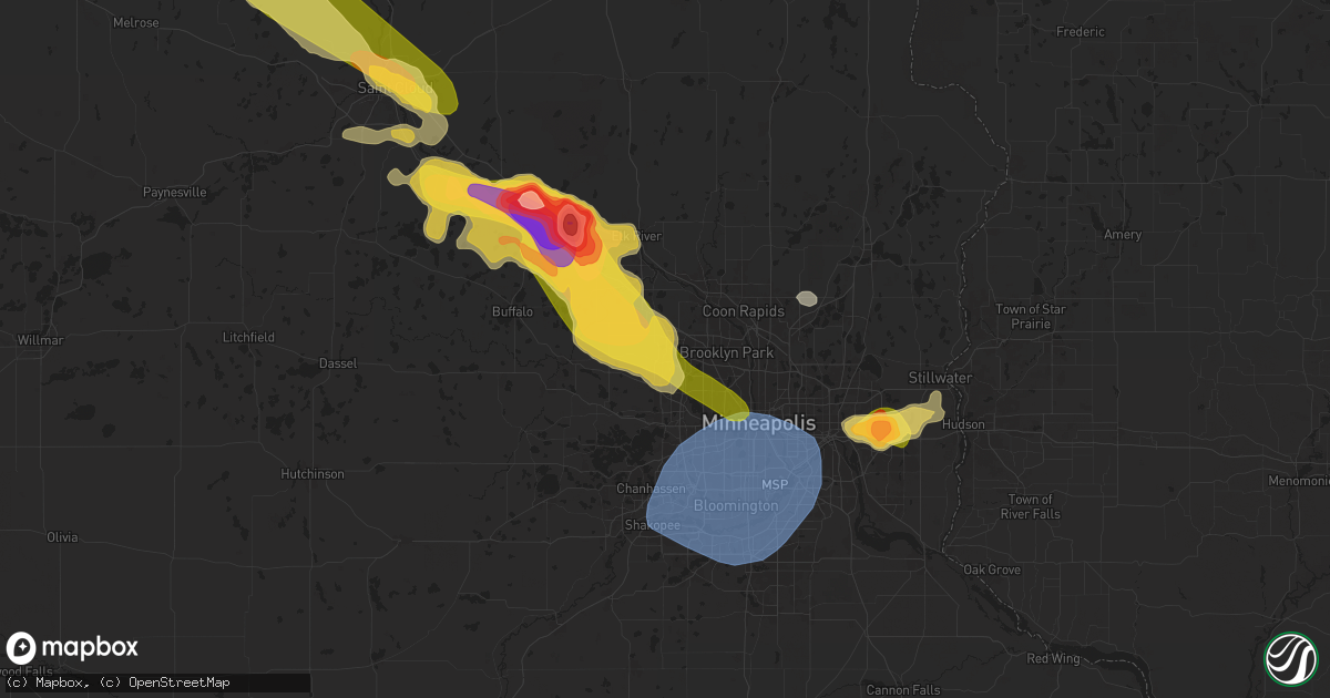 Hail map in Maple Grove, MN on July 13, 2024