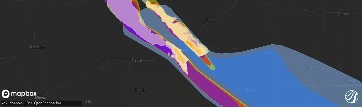 Hail map in Miles City, MT on July 13, 2024