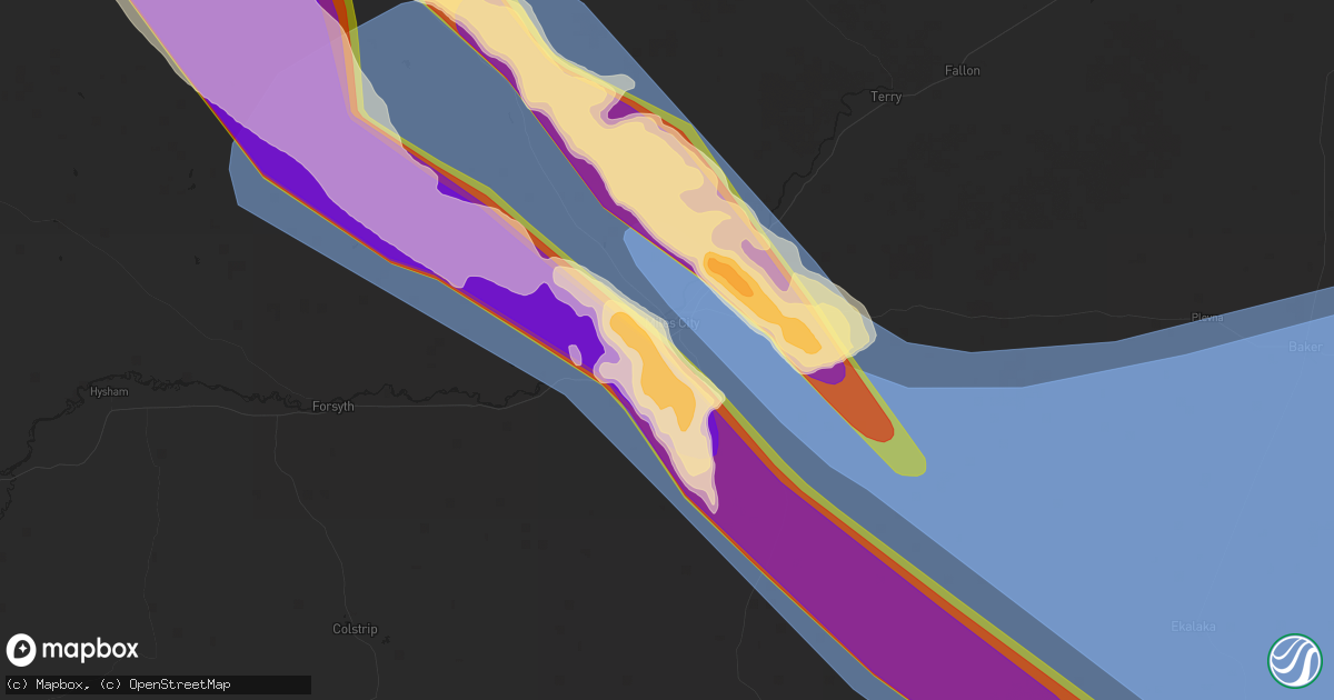 Hail map in Miles City, MT on July 13, 2024