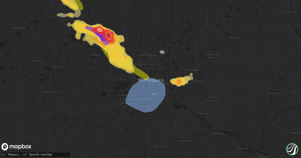 Hail map in Minneapolis, MN on July 13, 2024