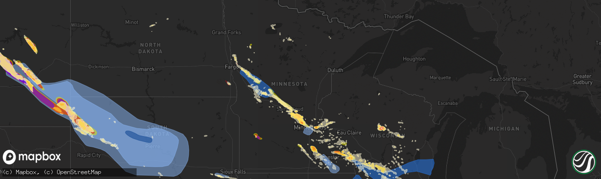 Hail map in Minnesota on July 13, 2024