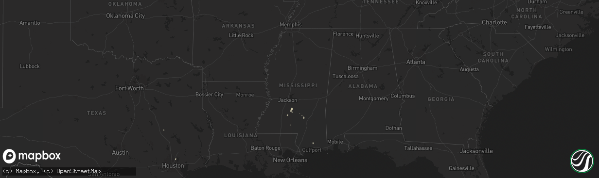 Hail map in Mississippi on July 13, 2024