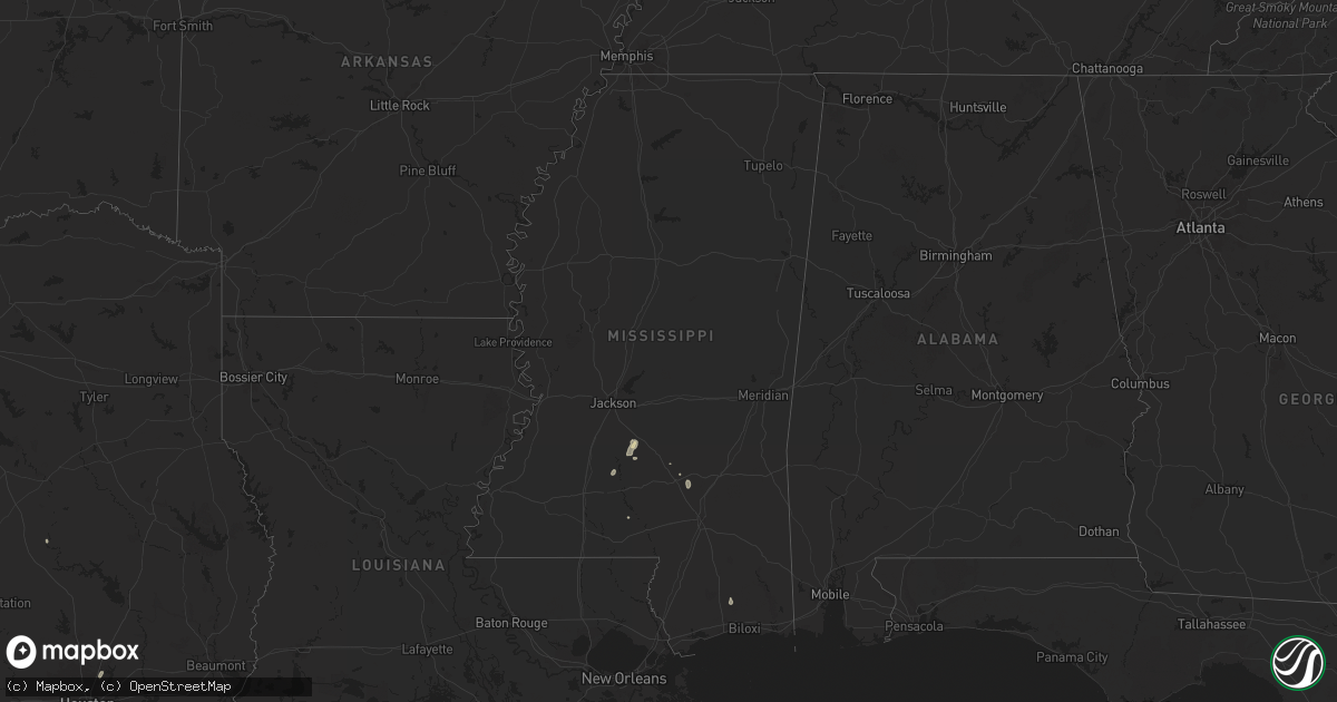 Hail map in Mississippi on July 13, 2024