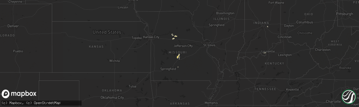 Hail map in Missouri on July 13, 2024