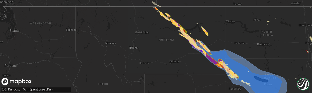 Hail map in Montana on July 13, 2024