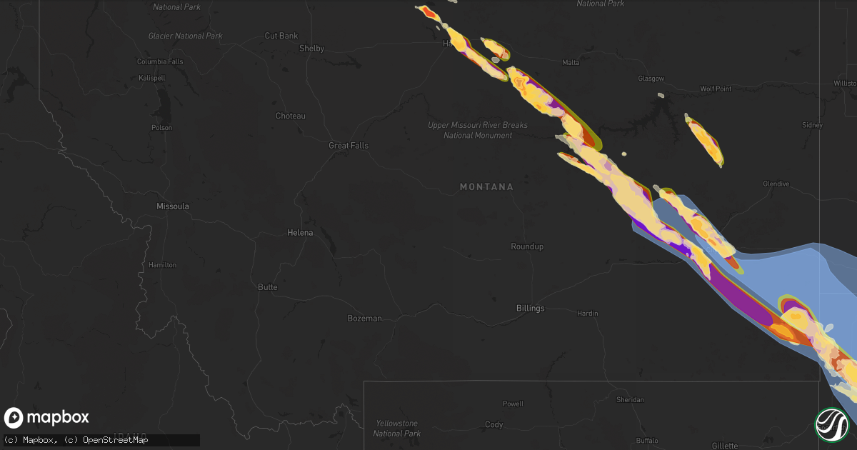 Hail map in Montana on July 13, 2024