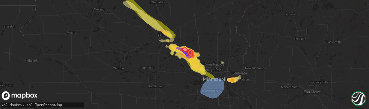 Hail map in Monticello, MN on July 13, 2024