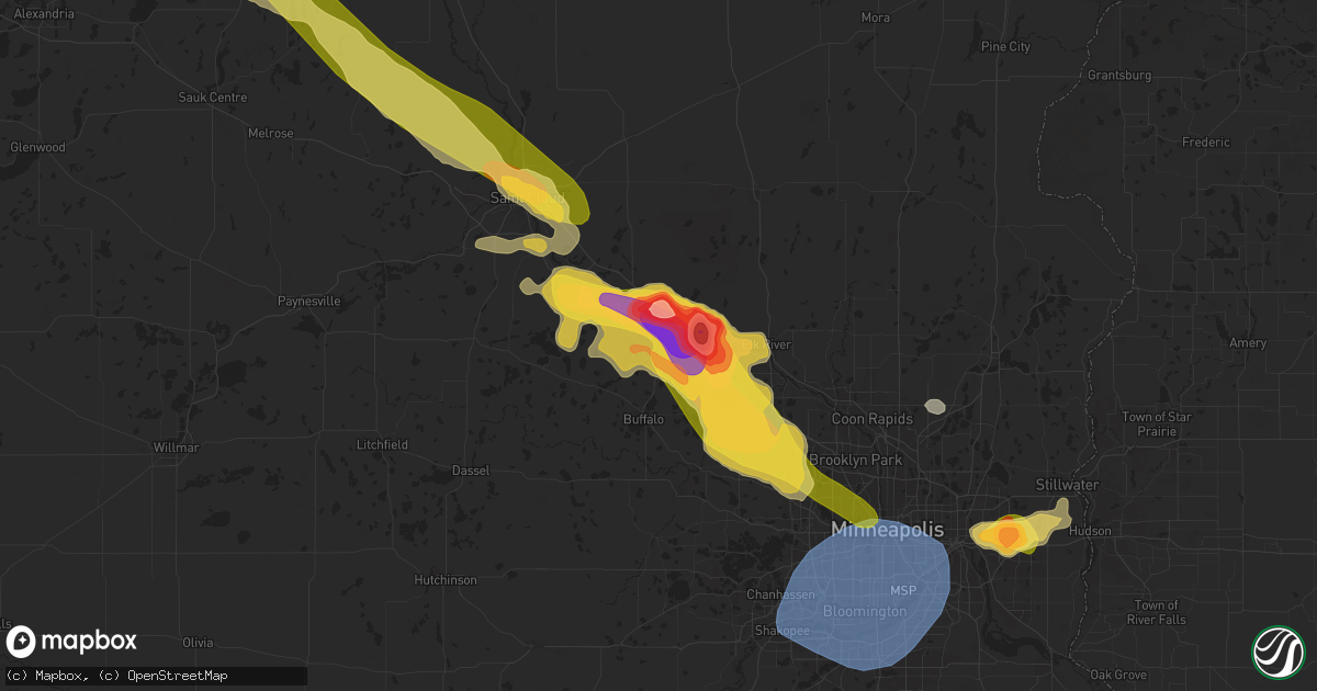 Hail map in Monticello, MN on July 13, 2024