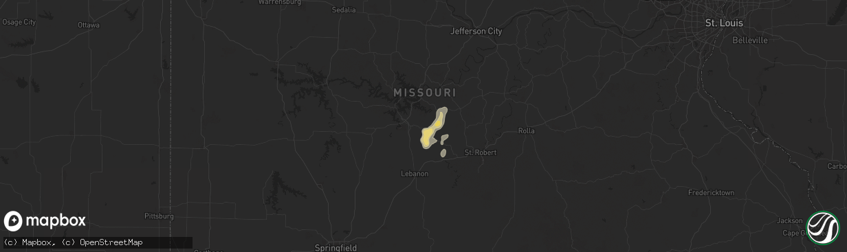 Hail map in Montreal, MO on July 13, 2024