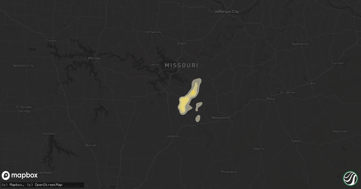 Hail map in Montreal, MO on July 13, 2024