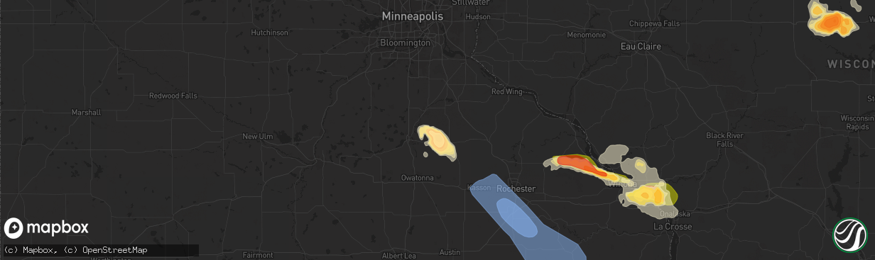 Hail map in Nerstrand, MN on July 13, 2024