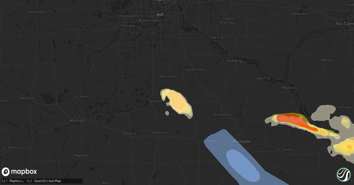 Hail map in Nerstrand, MN on July 13, 2024