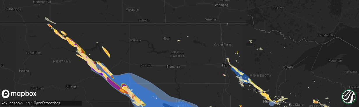 Hail map in North Dakota on July 13, 2024