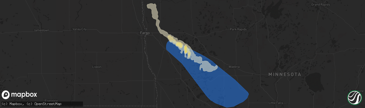 Hail map in Pelican Rapids, MN on July 13, 2024