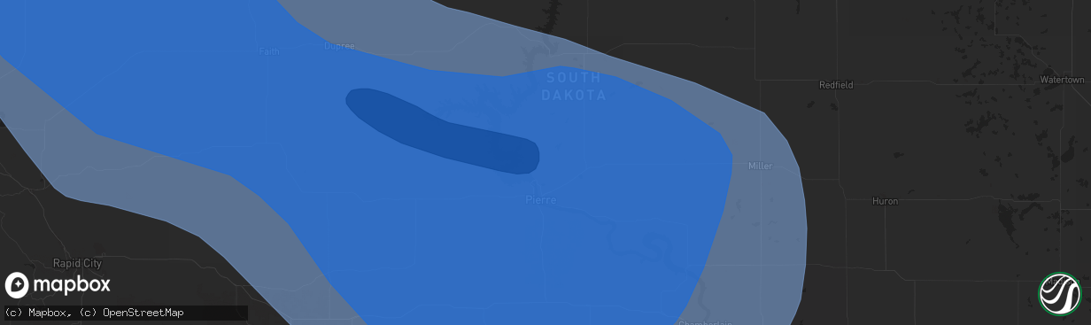 Hail map in Pierre, SD on July 13, 2024