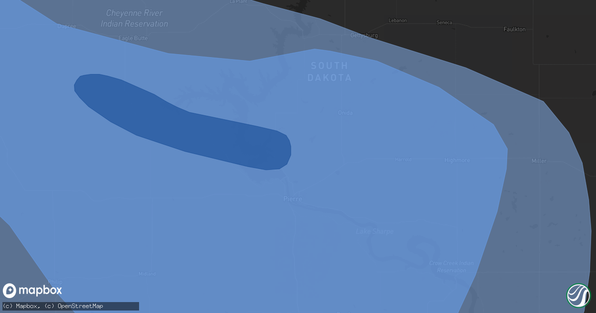 Hail map in Pierre, SD on July 13, 2024