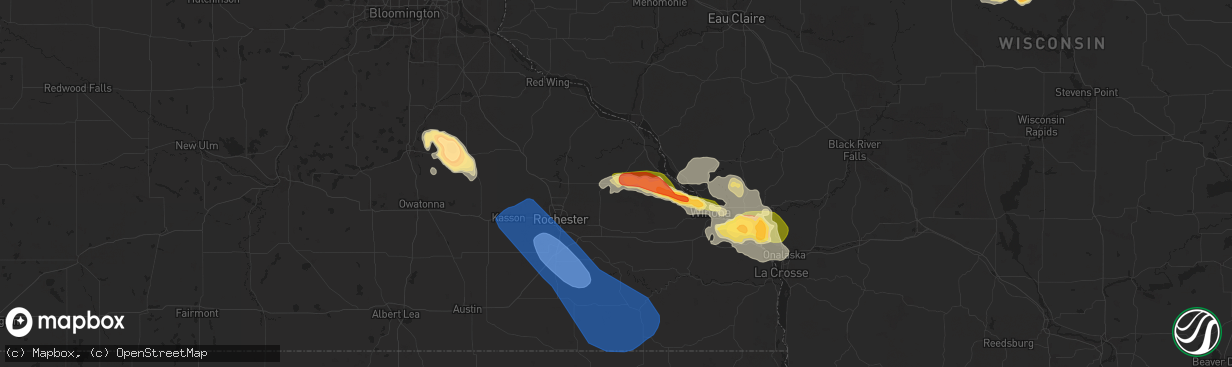 Hail map in Plainview, MN on July 13, 2024