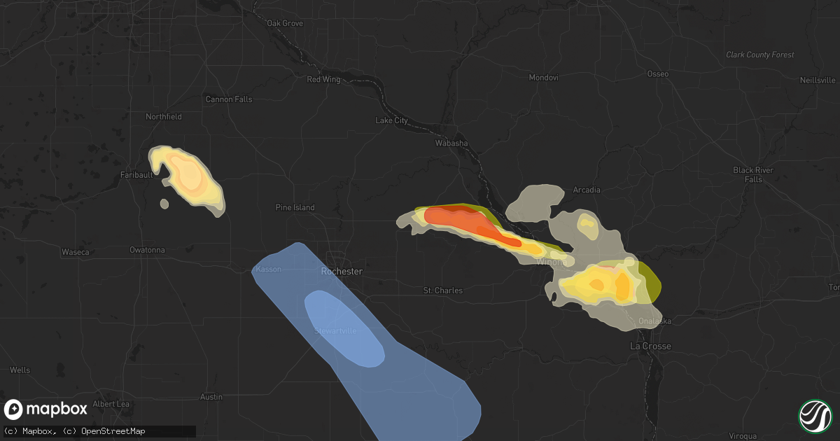 Hail map in Plainview, MN on July 13, 2024
