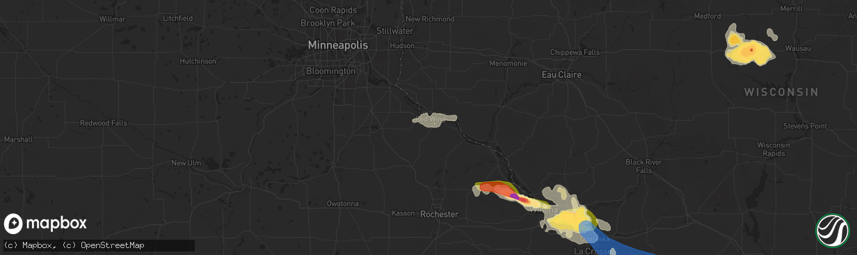 Hail map in Red Wing, MN on July 13, 2024