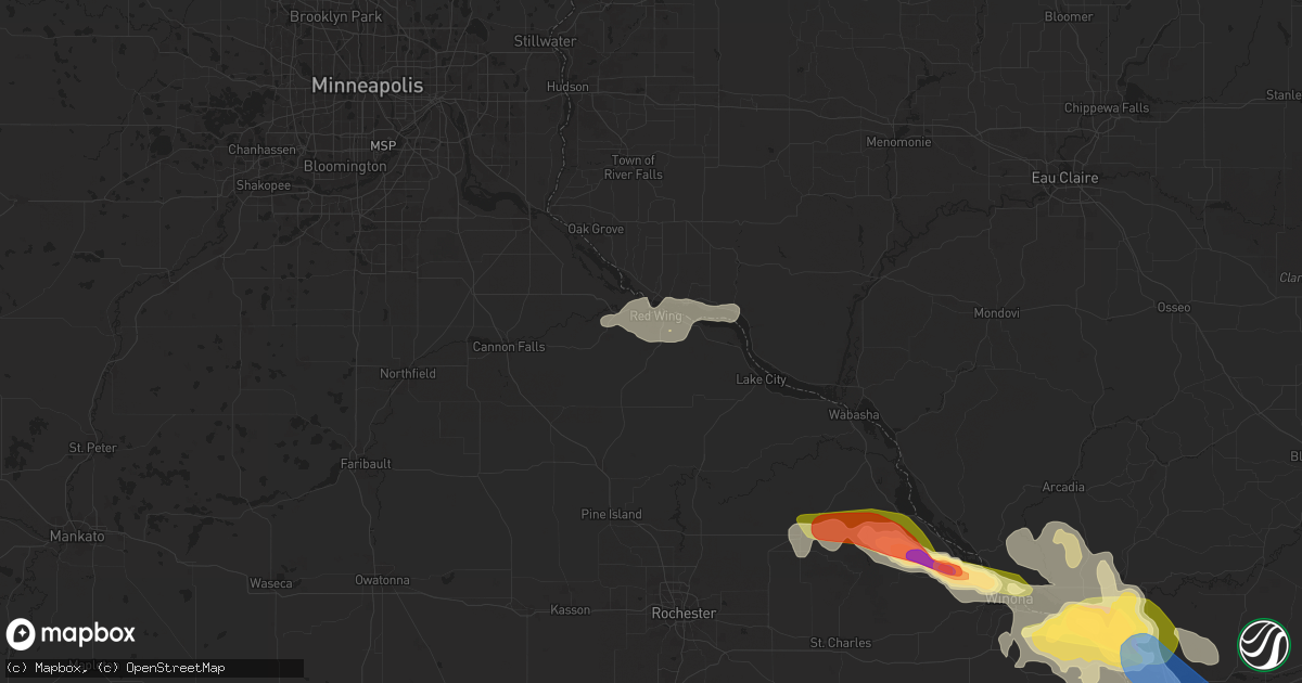Hail map in Red Wing, MN on July 13, 2024