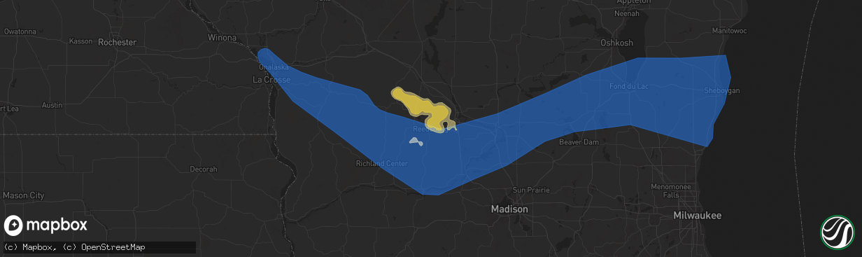 Hail map in Reedsburg, WI on July 13, 2024