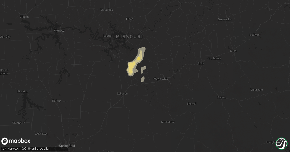 Hail map in Richland, MO on July 13, 2024