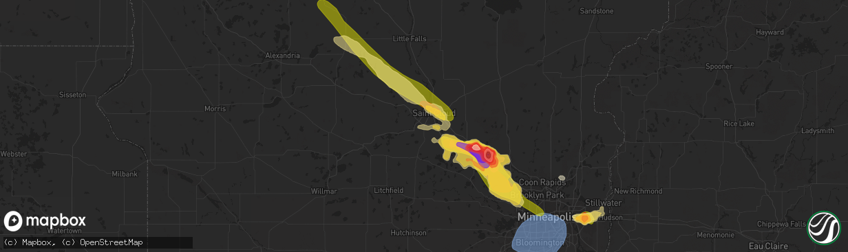 Hail map in Saint Cloud, MN on July 13, 2024