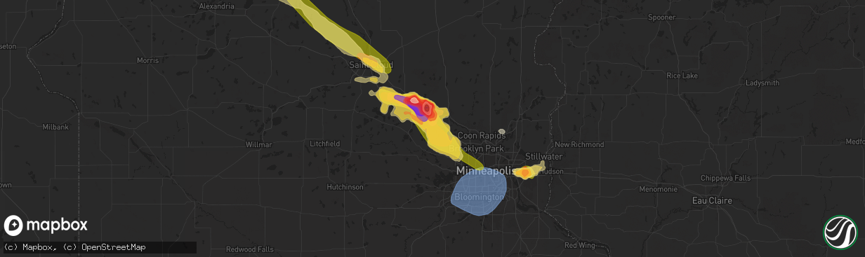 Hail map in Saint Michael, MN on July 13, 2024