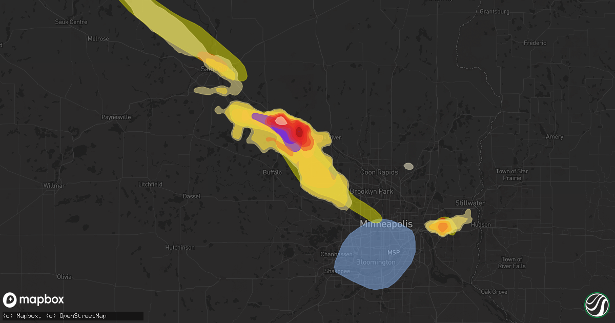 Hail map in Saint Michael, MN on July 13, 2024