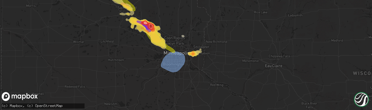 Hail map in Saint Paul, MN on July 13, 2024