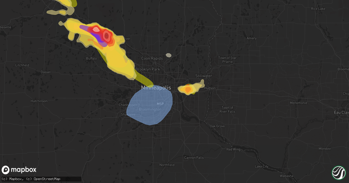 Hail map in Saint Paul, MN on July 13, 2024
