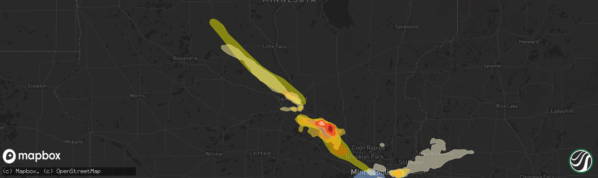 Hail map in Sauk Rapids, MN on July 13, 2024