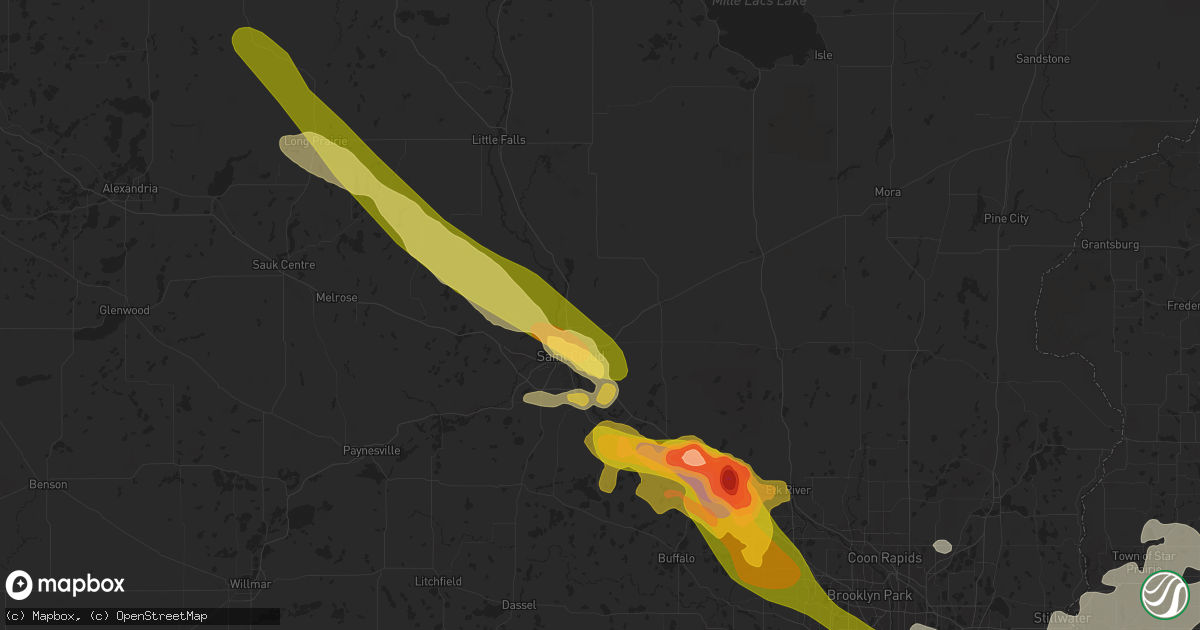 Hail map in Sauk Rapids, MN on July 13, 2024