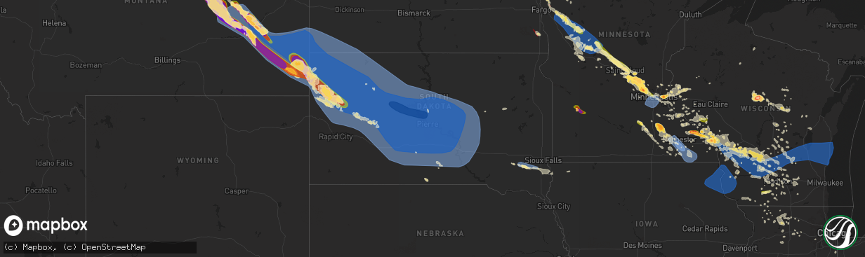 Hail map in South Dakota on July 13, 2024