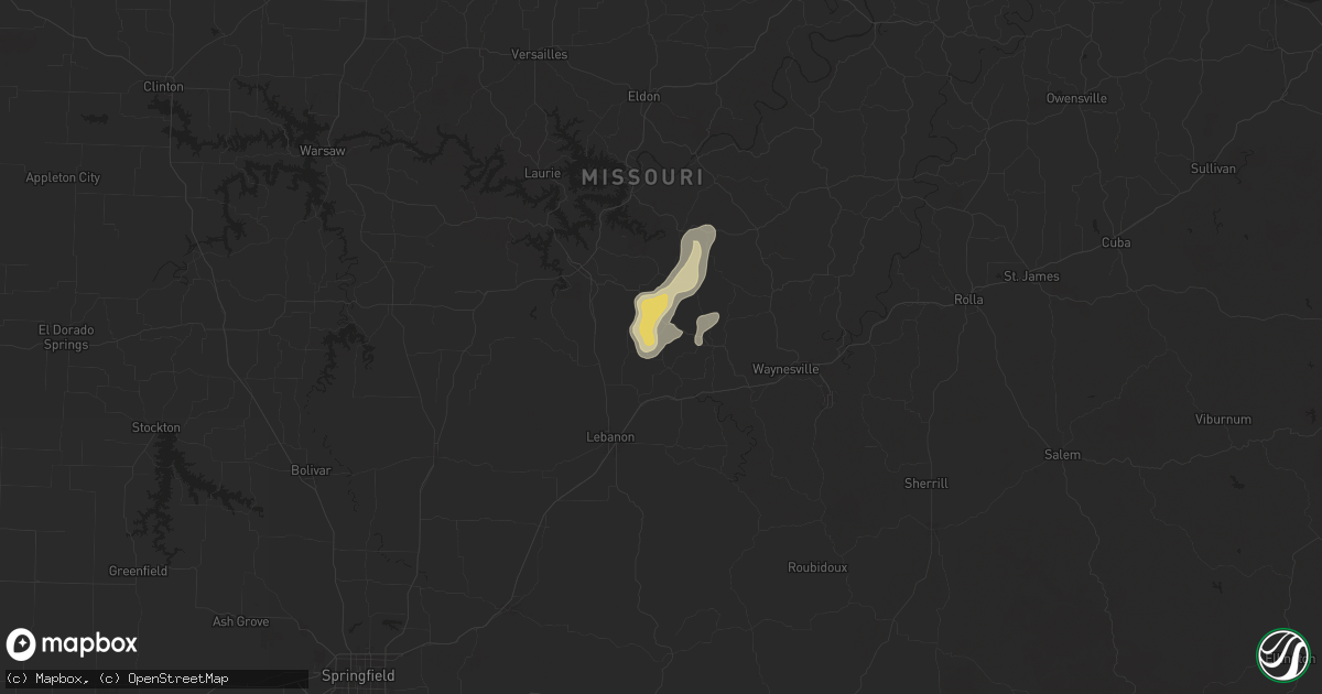 Hail map in Stoutland, MO on July 13, 2024