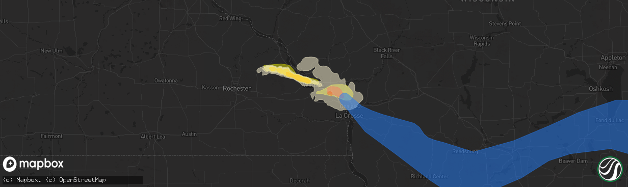 Hail map in Winona, MN on July 13, 2024