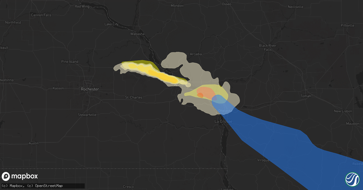 Hail map in Winona, MN on July 13, 2024