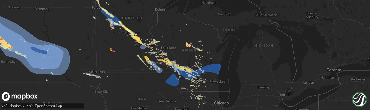 Hail map in Wisconsin on July 13, 2024